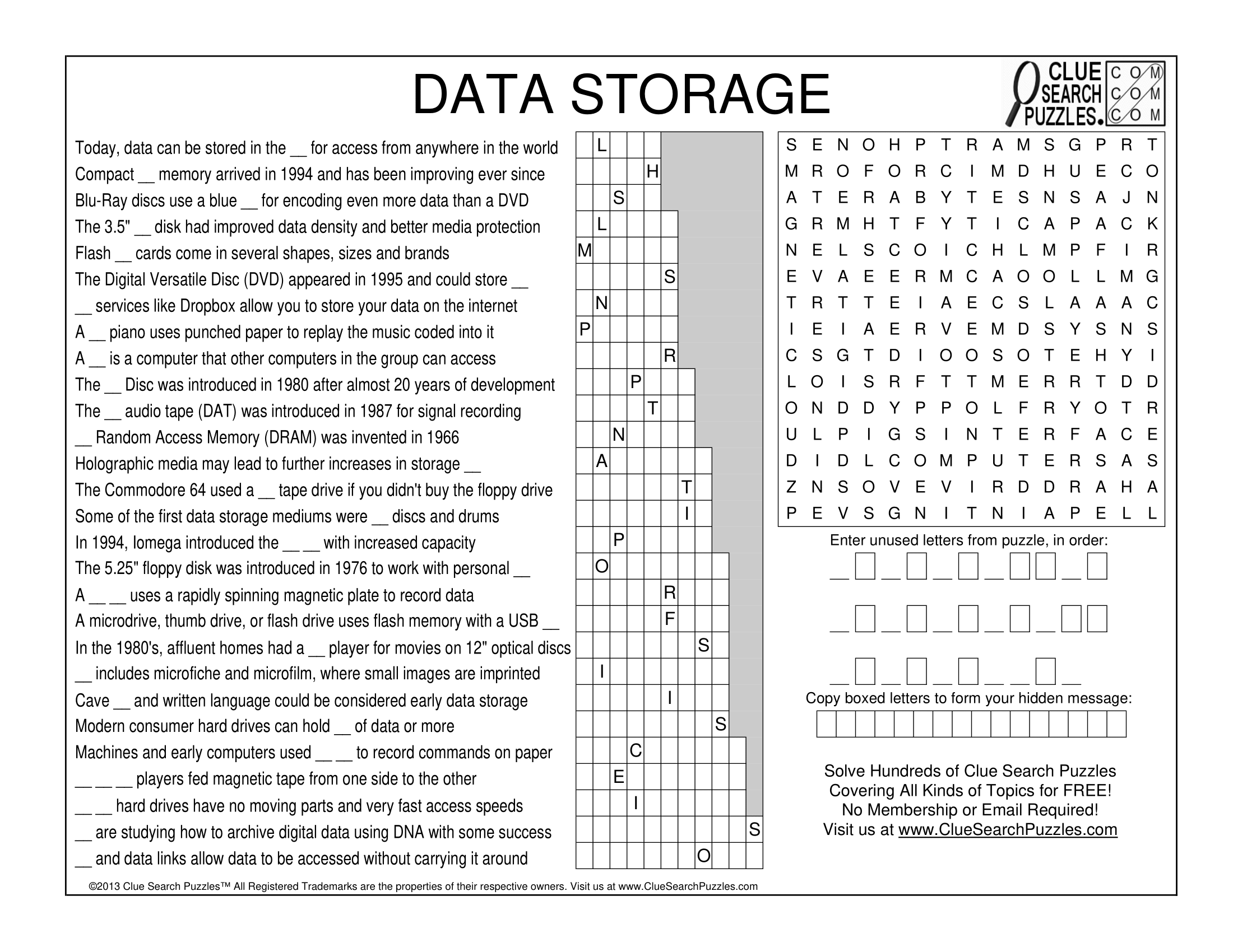 DATA STORAGE TRIVIA QUIZ Clue Search Puzzles