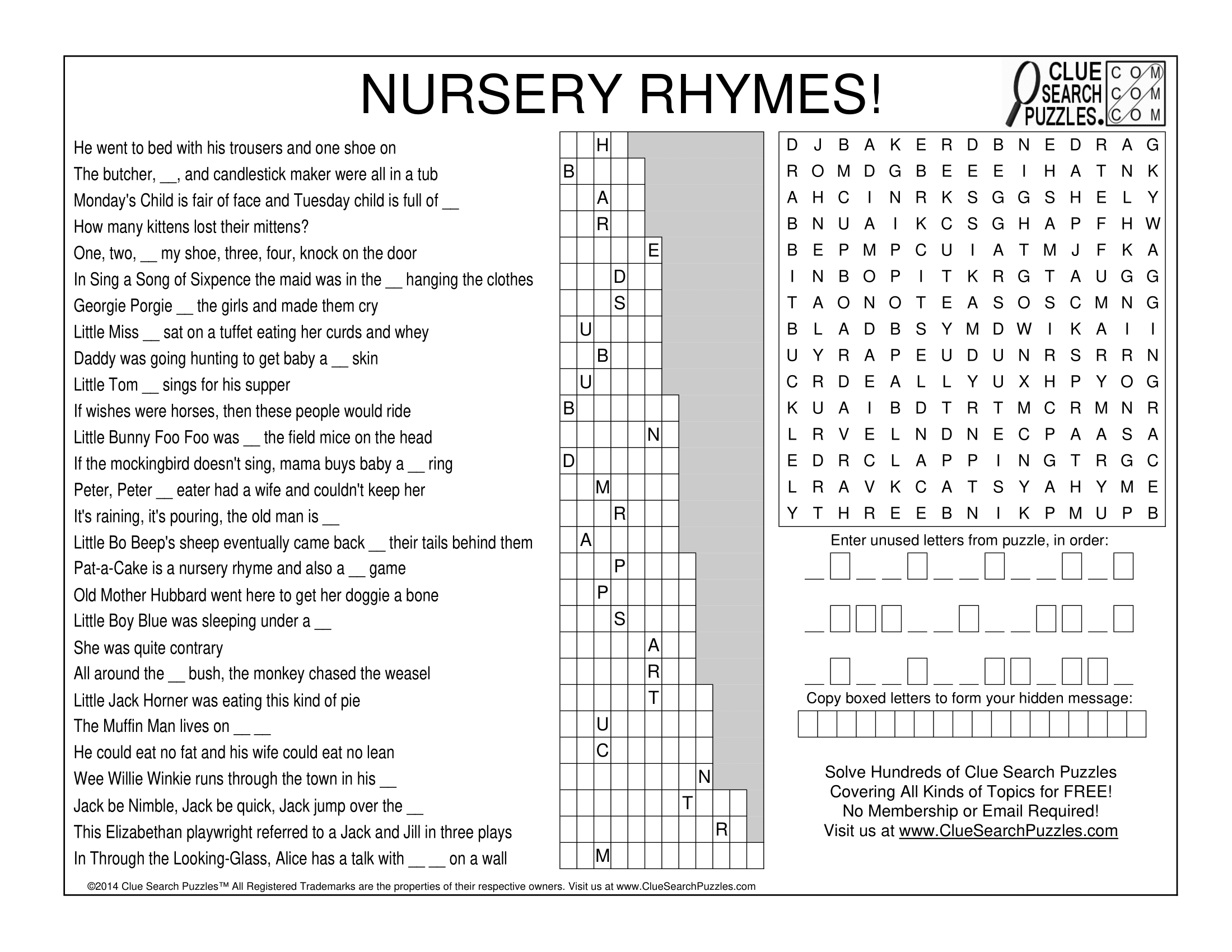 NURSERY RHYMES TRIVIA QUIZ Clue Search Puzzles
