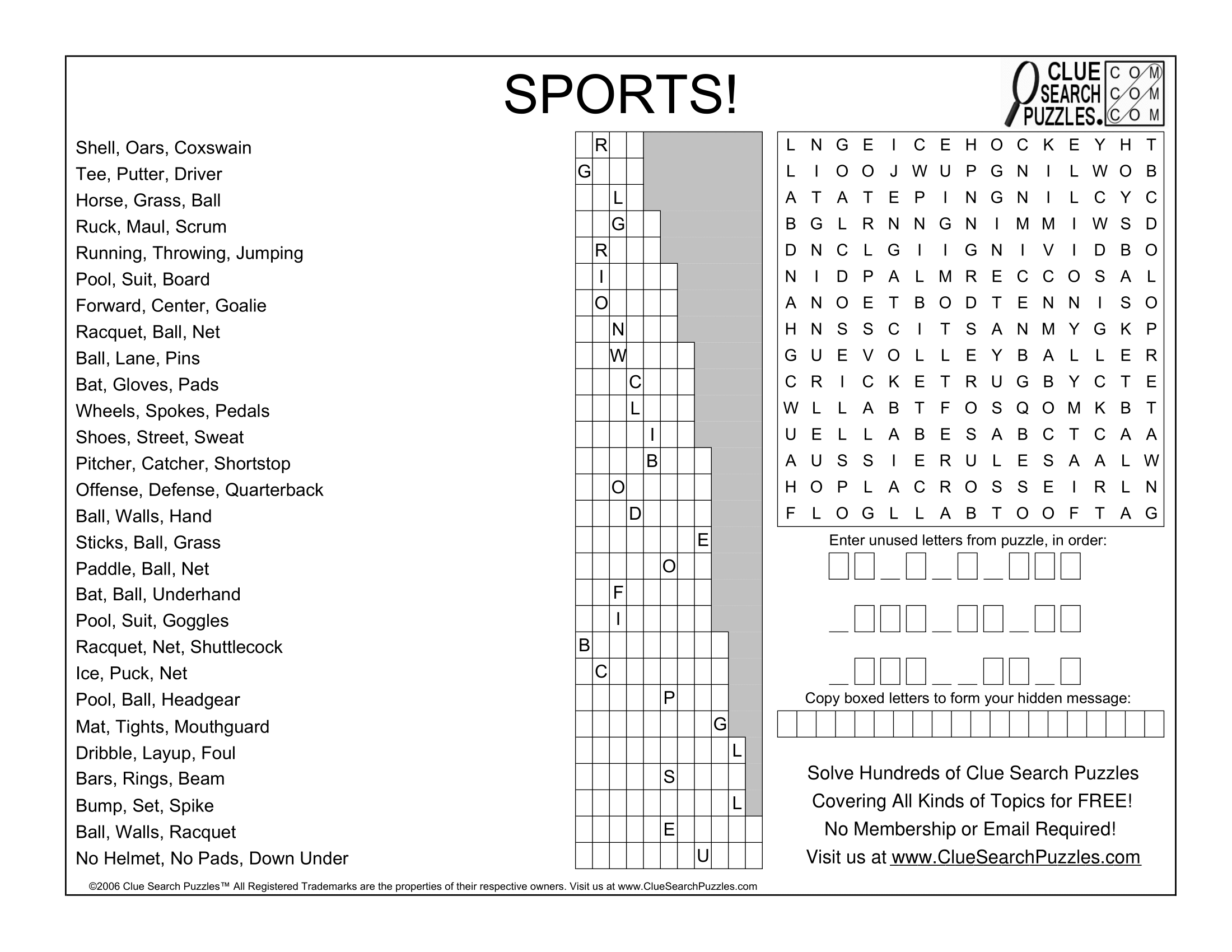 SPORTS TRIVIA QUIZ Clue Search Puzzles
